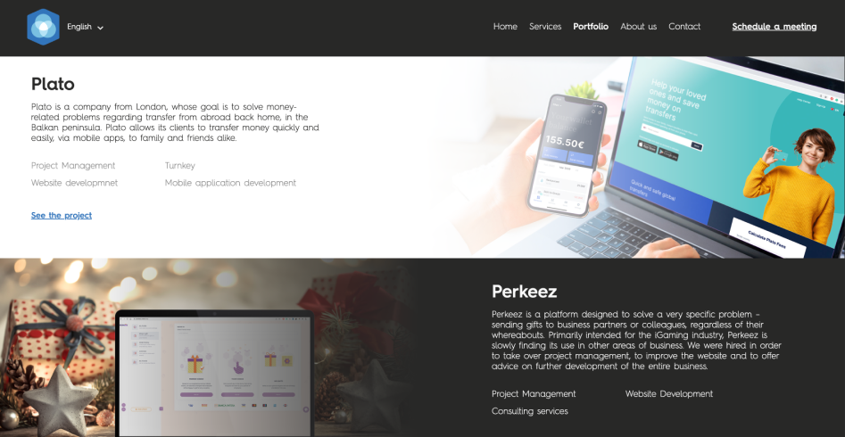 Plato section on the product district web site