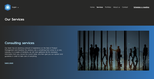 Services section on the product district web site